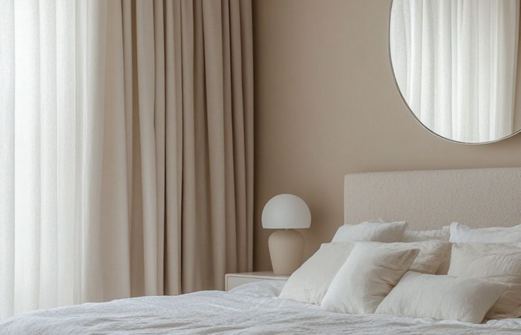 Rideaux pleine hauteur occultants dans une chambre à coucher.