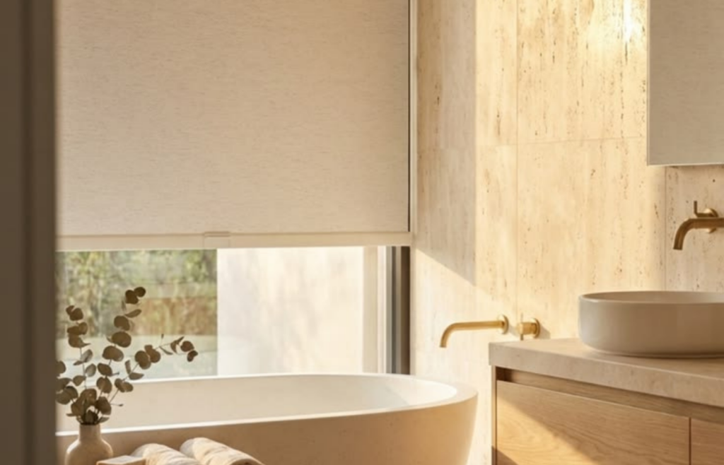 Store opaque sur mesure dans une salle de bain moderne.