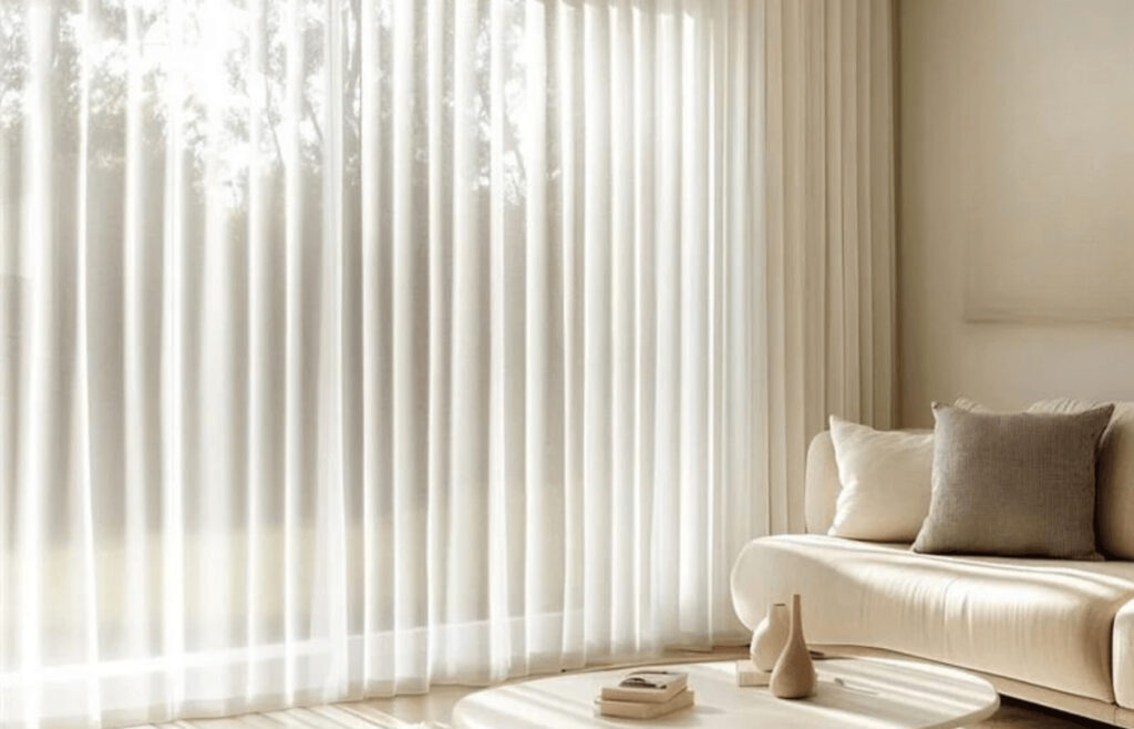 Voilage sur mesure avec texture légère laissant passer la lumière naturelle