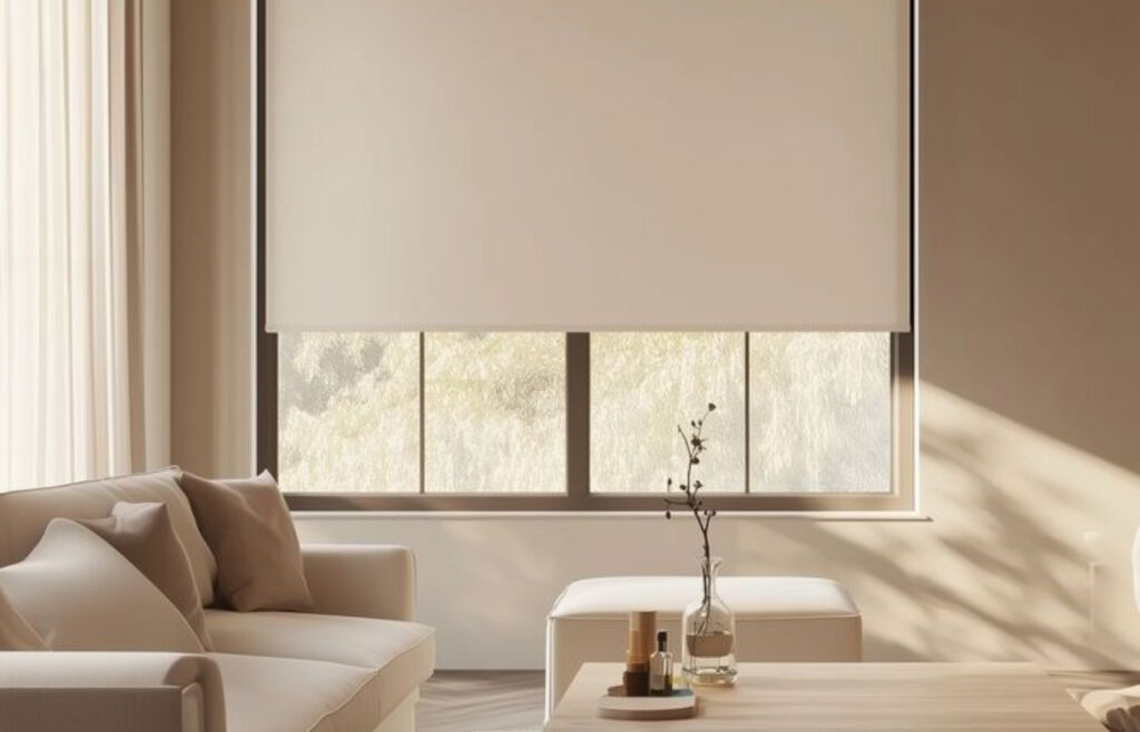 Toile à rouleau opaque installée dans une pièce pour bloquer la lumière extérieure et créer une obscurité optimale